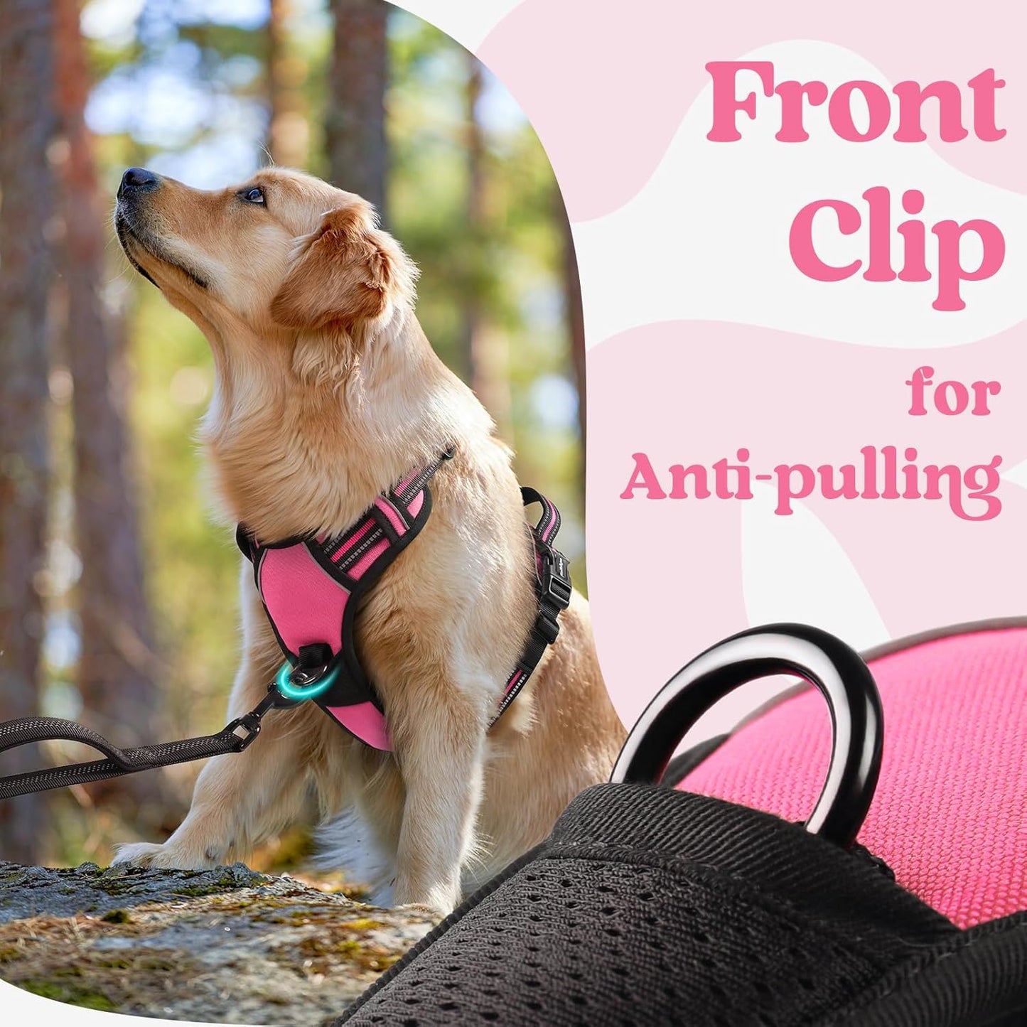 rabbitgoo Dog Harness for Large, No Pull Pet Harness with 3 Buckles, Adjustable Soft Padded Vest with Control Handle, Walking Reflective Pet Vest for Extra Large Dogs, Rose Pink, XL