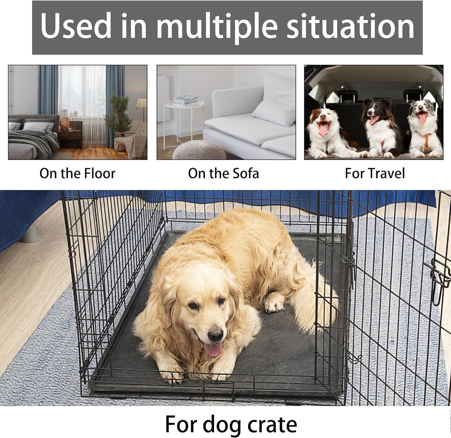 KHONSU PET Dog Bed Mat for Crate 1.1in Slim Cooling Pad Reversible Flannel & Waterproof Canva for Dogs up to 70 lbs