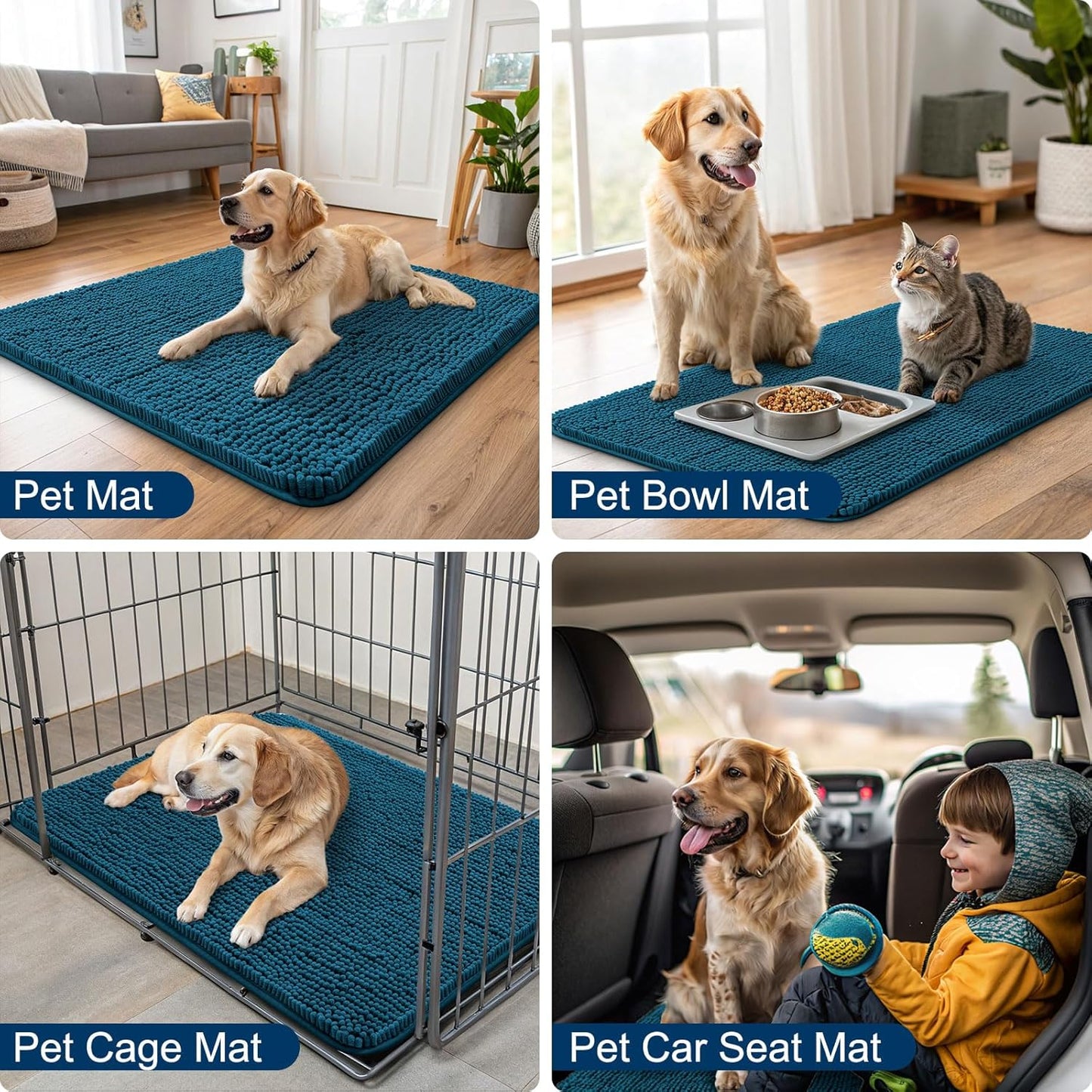 Smiry Dog Door Mat for Muddy Paws 40x32, Absorbs Moisture and Dirt Doormat, Non-Slip Washable Quick Dry Chenille Front Door Mat Indoor Entrance, Entryway Carpet for Inside Floor, Atlantic Blue