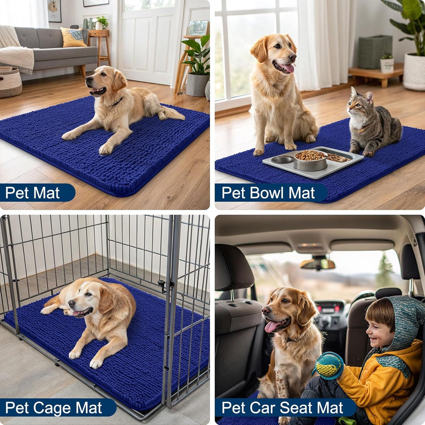 Smiry Dog Door Mat for Muddy Paws 59x35, Absorbs Moisture and Dirt Doormat, Non-Slip Washable Quick Dry Chenille Front Door Mat Indoor Entrance, Entryway Carpet for Inside Floor, Navy Blue