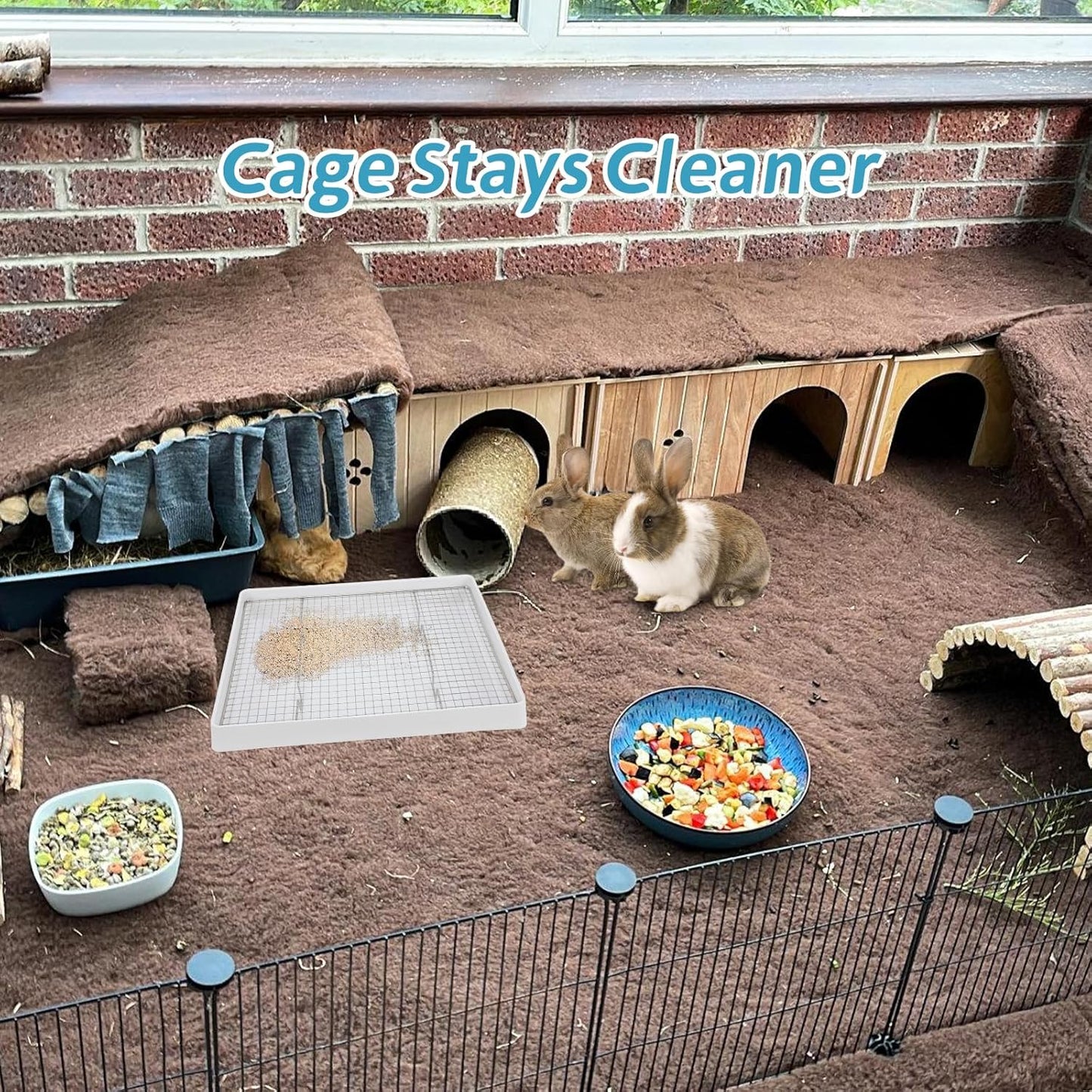 FHTONGE Extra Large Rabbit Litter Box with Large Steel Grid Holes, Bunny Potty Trainer Tray for Cage, Rectangular Rabbit Litter Pan Pet Toilet for Rabbit Guinea Pig Rat Chinchilla Hedgehog Hamster