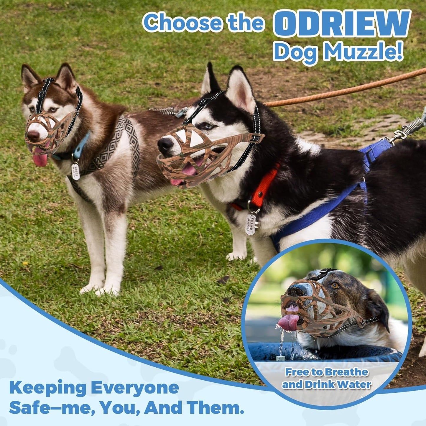 Dog Muzzle for Large Dogs, Breathable Basket Muzzles for Small, Medium and X-Large Aggressive Dog, Allows Panting Drinking, Suitable for Grooming Trimming Training (Camouflage Brown, XL)