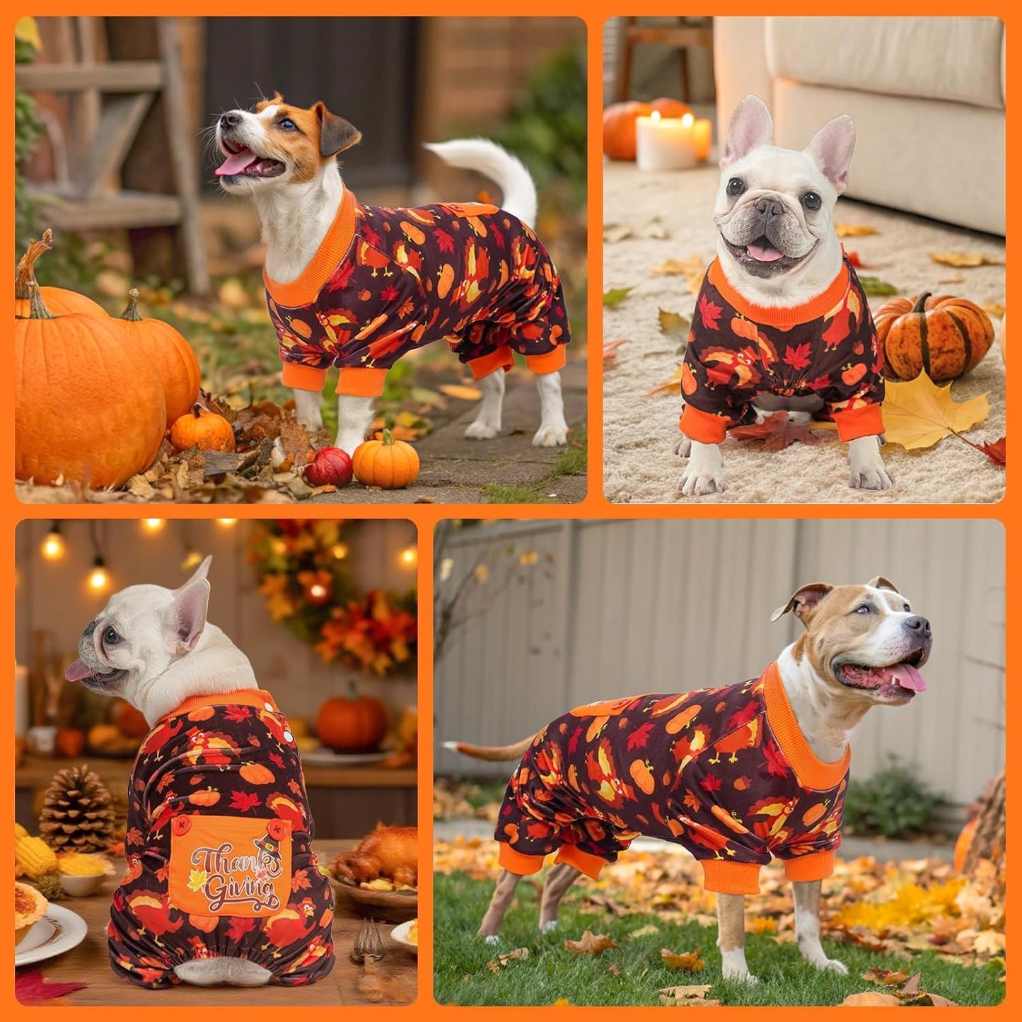 BEAUTYZOO Dog Thanksgiving Pajamas Medium Sized Dog, Fleece Funny Ghost Pumpkin Costumes for Dogs, Soft Stretchable Doggy Onesie with Feet, Pet Apparel Clothes for Large Dogs Boy Girl, Orange M