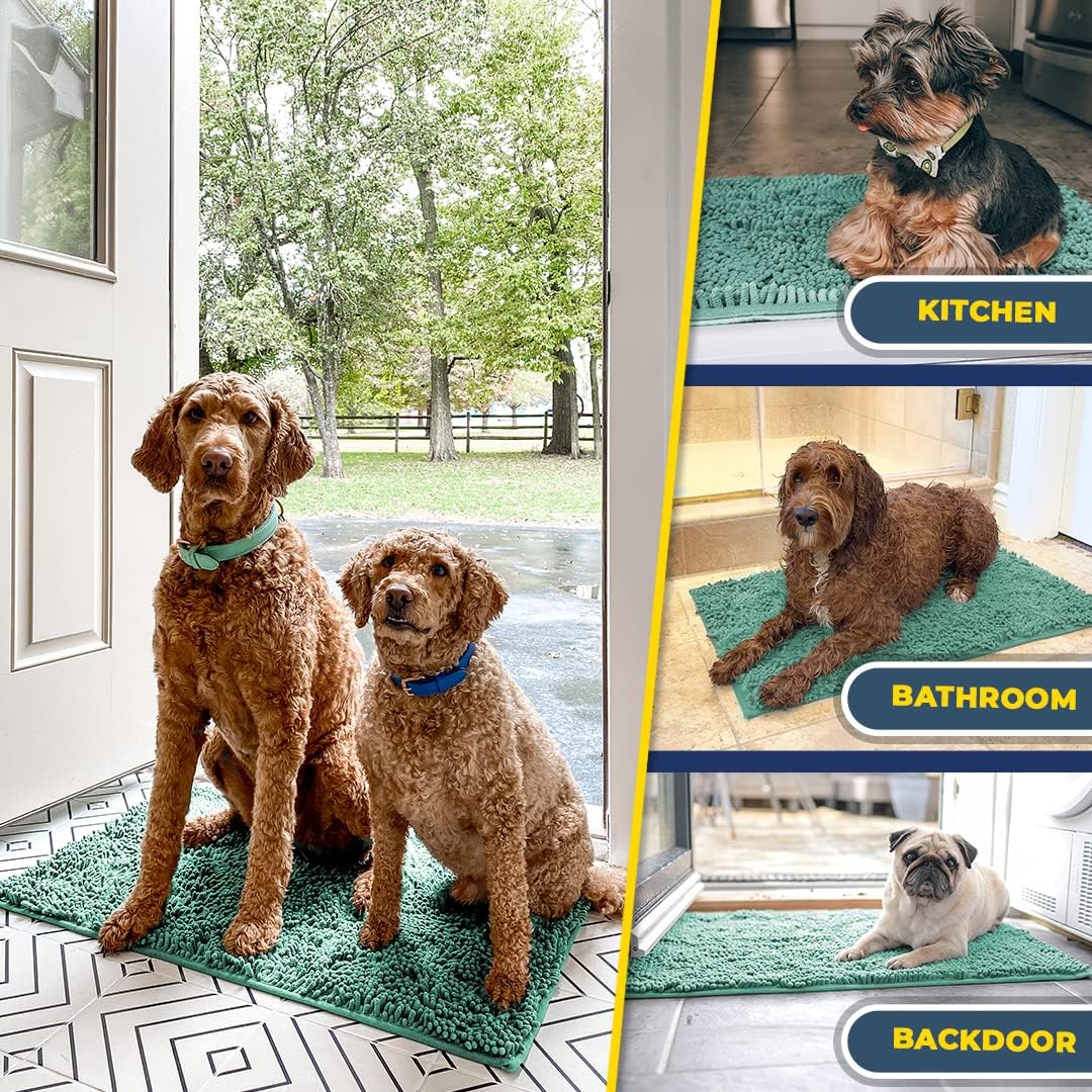 Muddy Mat® Shown on TV–Super Absorbent Microfiber Dog Door Mat for Muddy Paws, Non-Slip Washable Pet Rug, Quick Dry Chenille Entryway Carpet, Machine Washable Indoor Outdoor mat–Seafoam Green 59"x24"