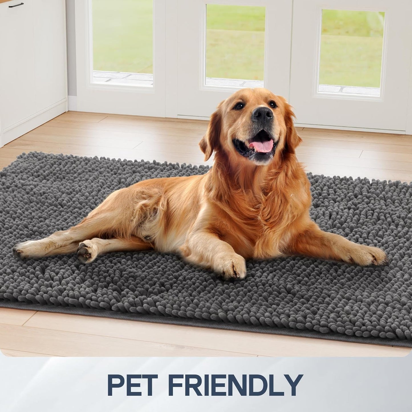Dog Door Mat for Muddy Paws, 48" x 24" Chenille Absorbent Front Door Mat Inside, Large Runner Mud Mat for Dogs, Trap Dirt Washable Non Slip Outdoor Indoor Entrance Doormats, Grey