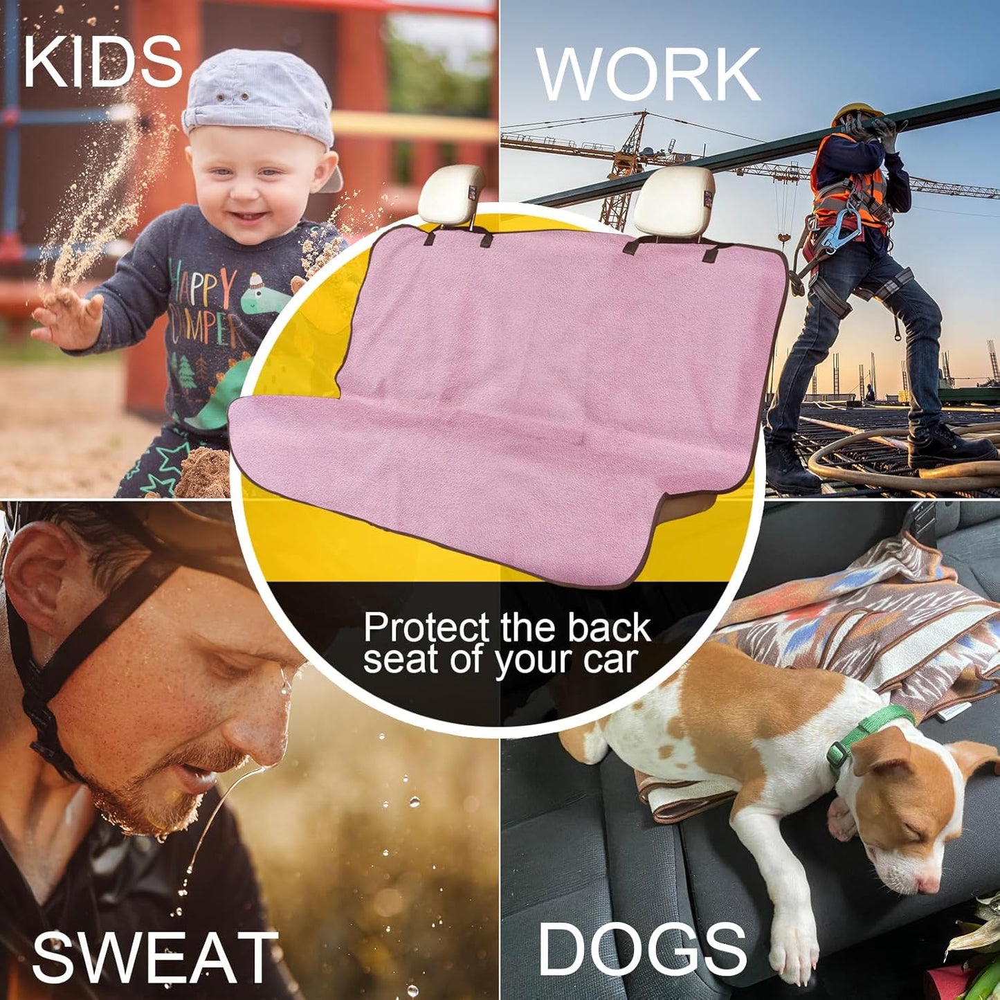 Back Seat Cover for Car Trucks Van SUV,Waterproof Rear Bench Towel Seat Covers for Dogs and Kids,Automotive Backseat Protector (Pink)