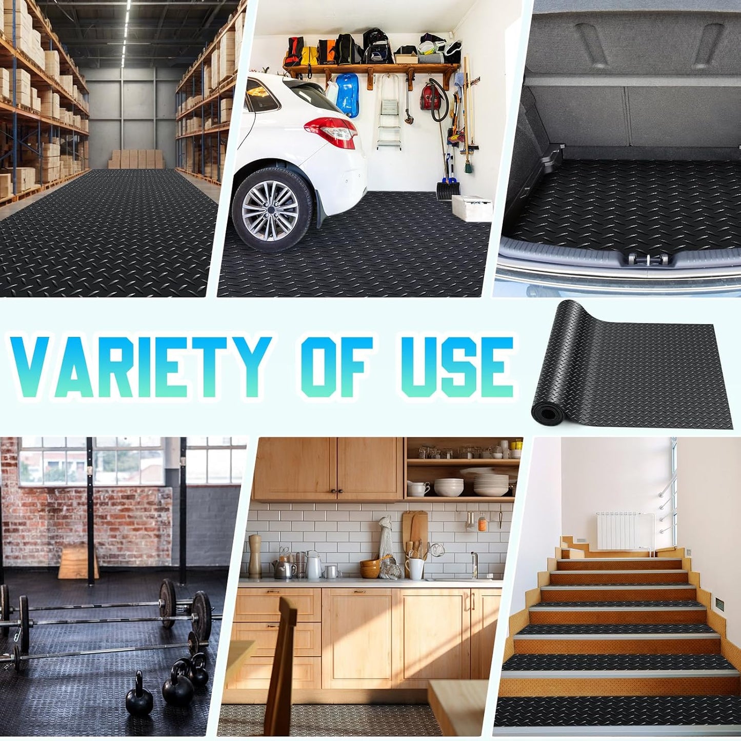 Breling 16 in x 10 ft Rubber Diamond Plate Rolls Mats, Heavy Duty Flooring Rug for Trailers Garage, PVC Water/Stain Outside Stall Resistant Parking Rv Tool(Black)