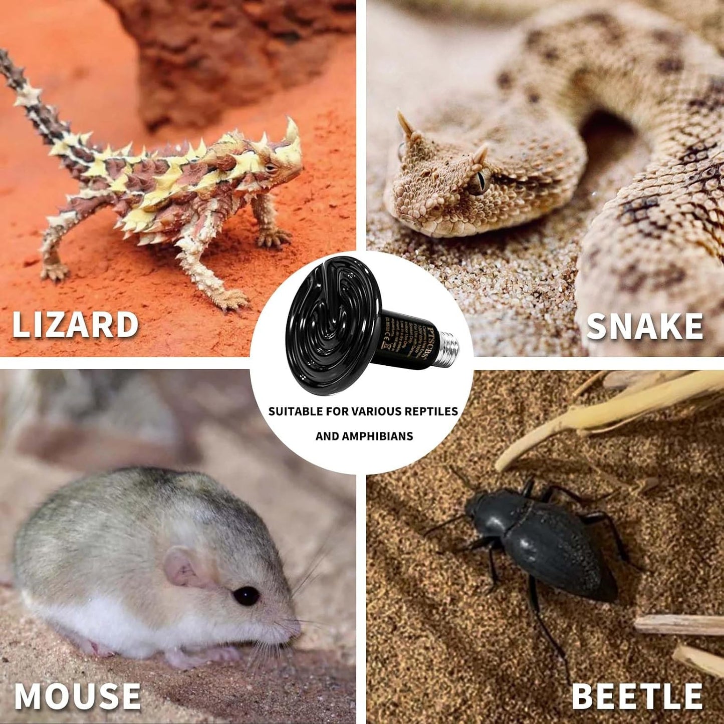 50W Reptile Heat Lamp(2 Packs)-Ceramic Heat Emitter for Reptiles Amphibian Pet Brooders Chicken Incubation, and Terrariums Turtle Lizard Bearded Dragon Snake E26