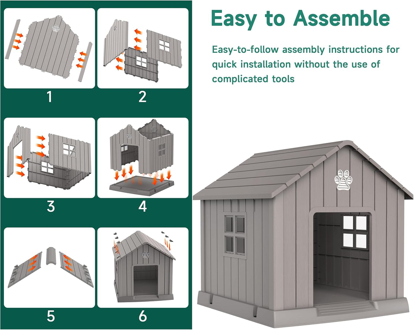 DRATO Dog House Indoor Outdoor for Small to Large Sized Dogs Indoor Outdoor Doghouse Puppy Shelter with Elevated Floor, Easy to Assemble (Light Brown, 31Inch(31.18 * 33.7 * 32.52))