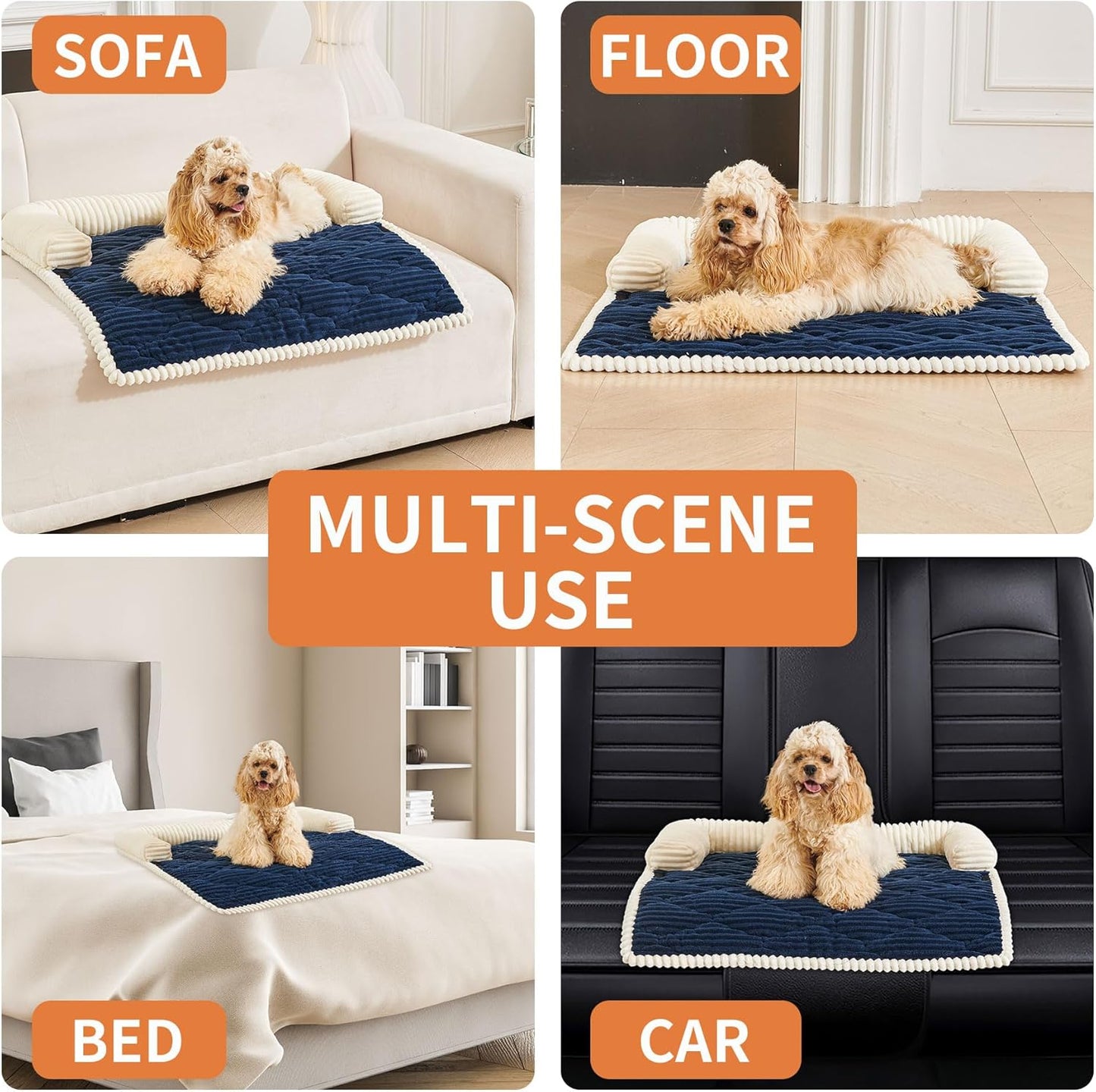 HAOMAIJIA Dog Couch Bed for Medium Dogs, Non Slip Pet Couch Covers for Sofa Thick Soft Washable Dog Couch Cover Protector All Seasons Universal Dogs and Cats Bed Mat (Navy Blue, Medium)