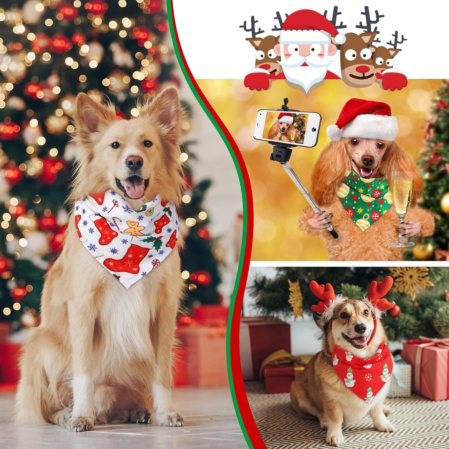Abbylike 50 Pcs Christmas Dog Bandanas Bulk Xmas Bandanas for Dogs Triangle Kerchief Bibs Scarf Set for Pet Xmas Costume Photo Props Accessories Pet Shops Grooming, 25 Styles (31.5 x 21.7 x 21.7)