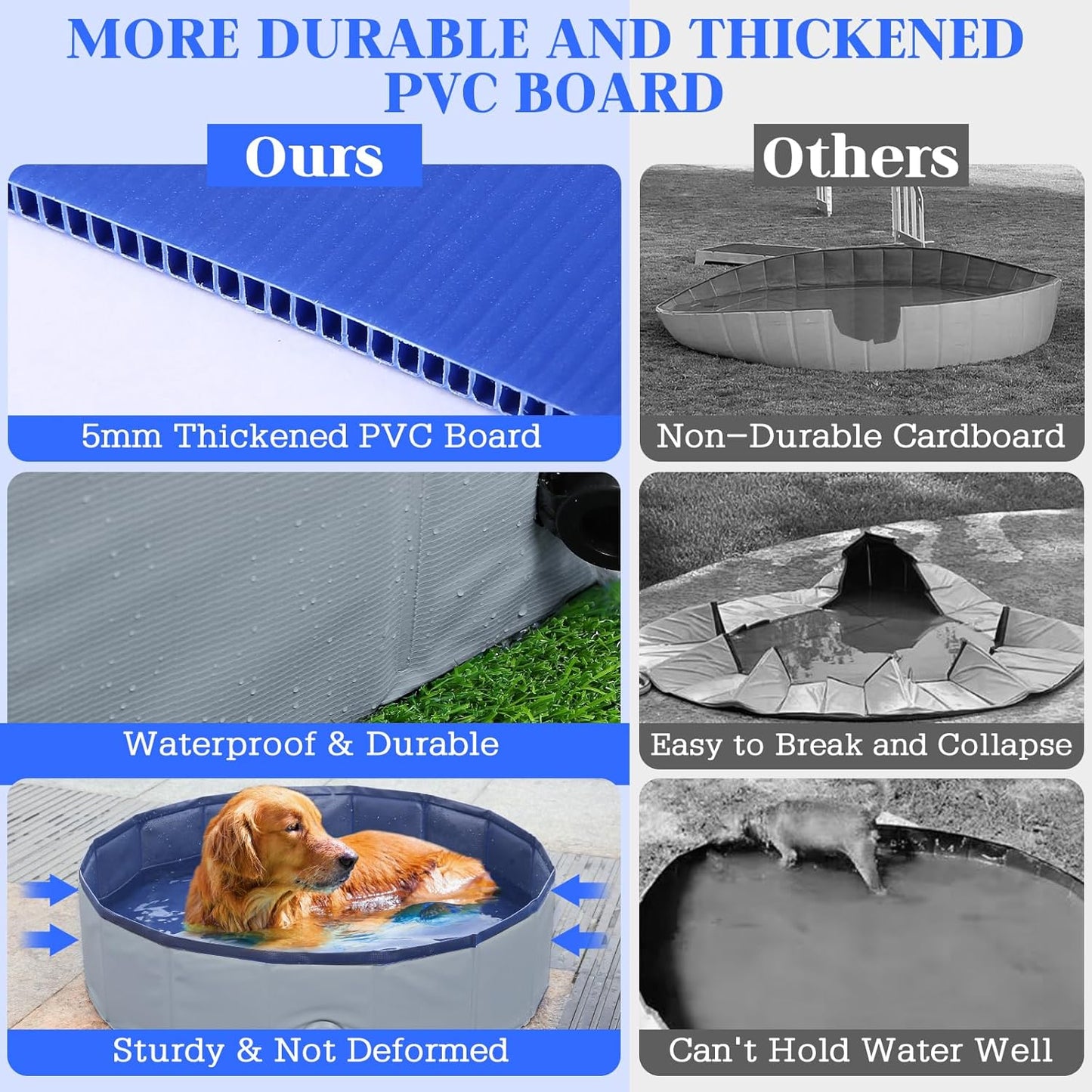 Foldable Dog Bath Swimming Pool 63'' Plastic Kiddie Pool Professional Tub Collapsible Grooming Bathtub for Pets Kids Baby and Toddler, 63 x 12 Inches Gray