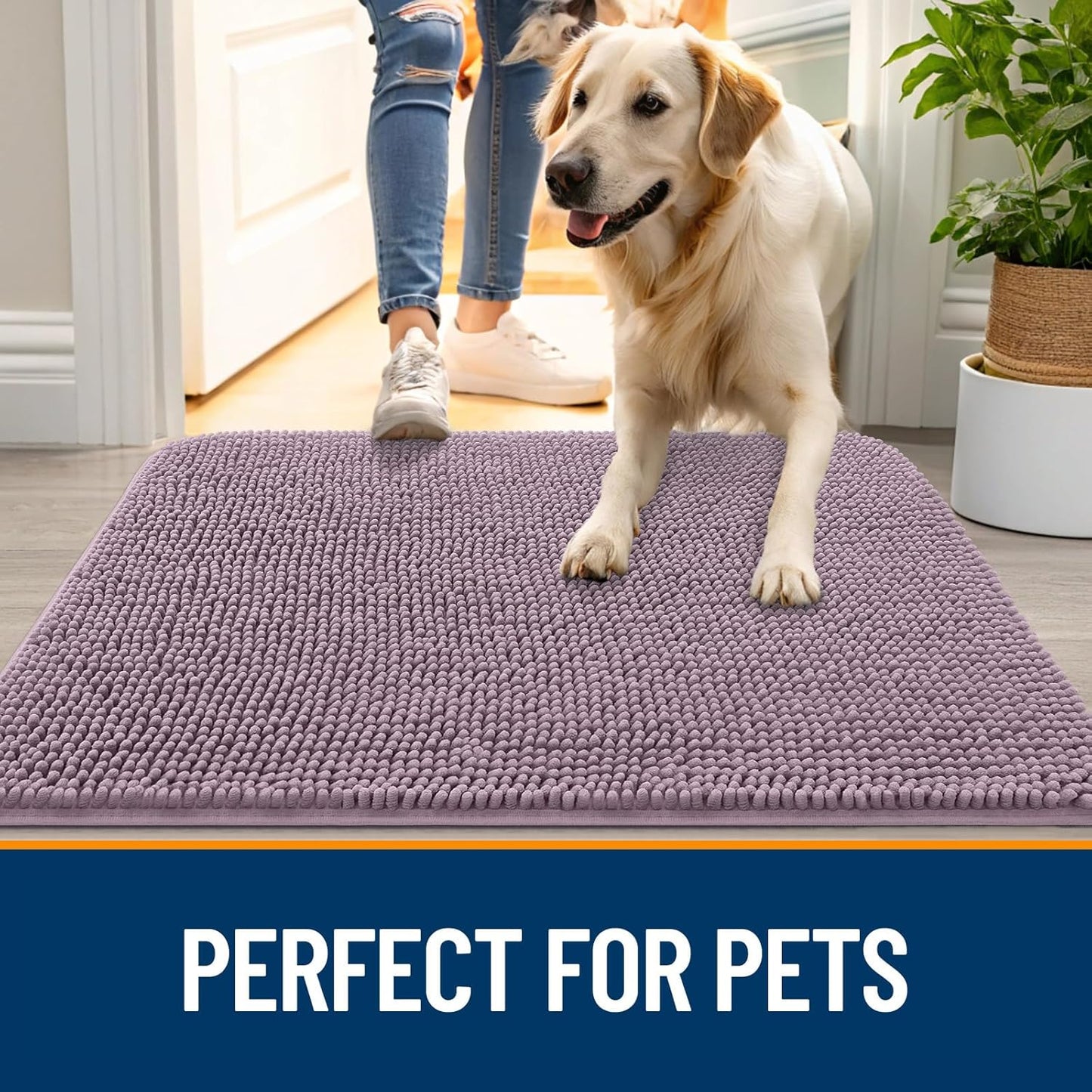 OLANLY Dog Door Mat for Muddy Paws 44x24, Absorbs Moisture and Dirt, Absorbent Non-Slip Washable Doormat, Quick Dry Chenille Mud Mat for Dogs, Entry Indoor Entryway Carpet for Inside Floor, Deep Plum
