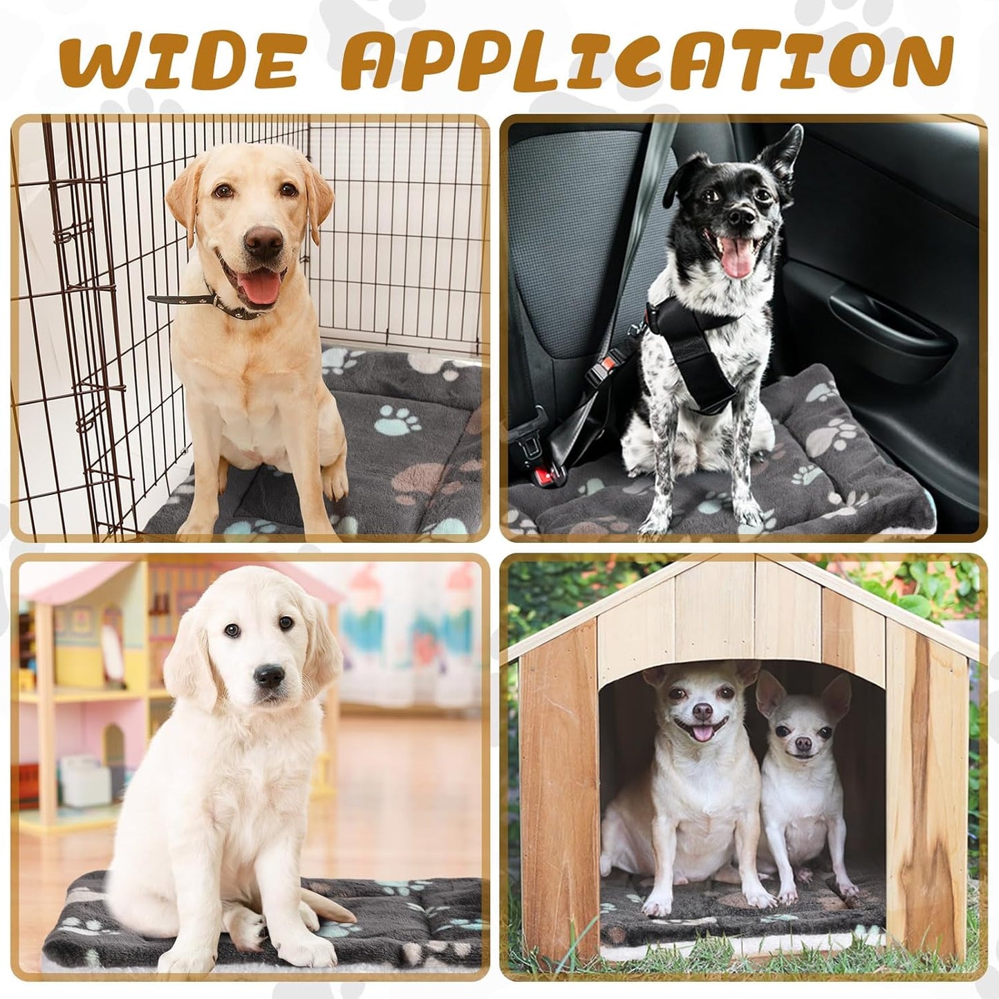 4 Pack Ultra Soft Dog Cat Bed Mat with Cute Prints Reversible Fleece Dog Crate Kennel Pad Cozy Washable Thickened Hamster Guinea Pig Pet Bed Mat for Small Animals(23 x 18 Inches,Black)