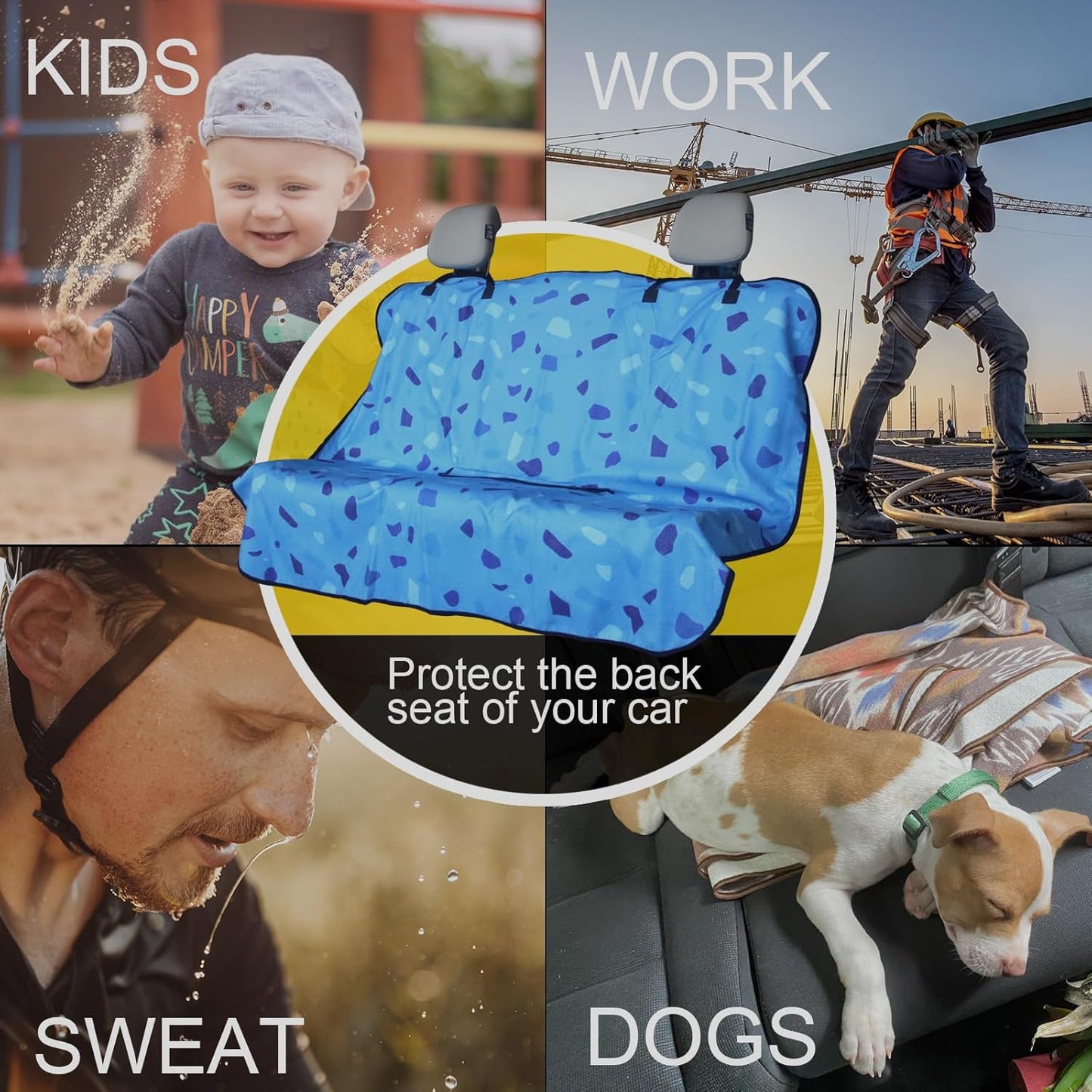 Back Seat Cover for Car Trucks Van SUV,Waterproof Rear Bench Towel Seat Covers for Dogs and Kids,Automotive Backseat Protector (Blue Marbling)