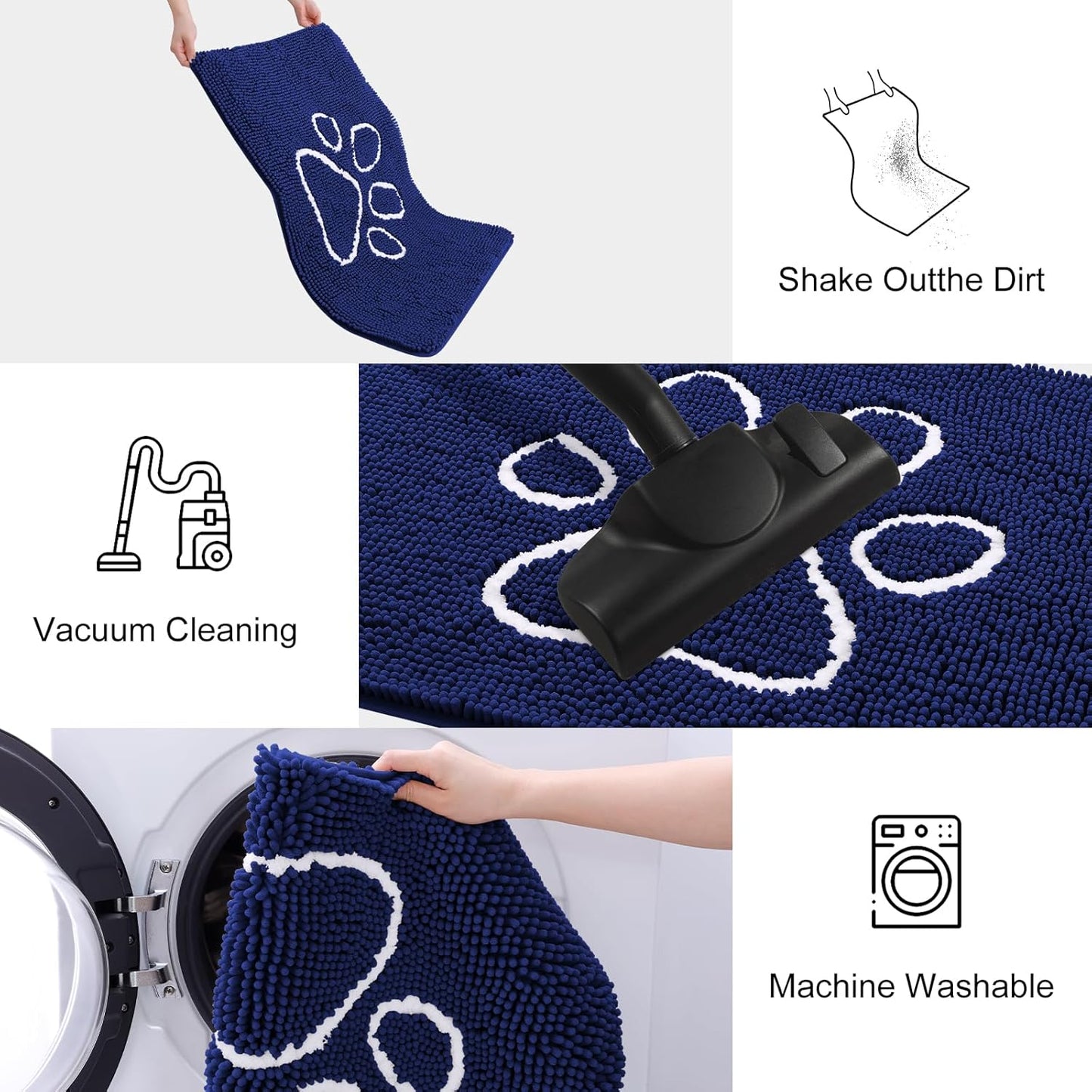 Smiry Dog Door Mat for Muddy Paws, Absorbent Dirt Trapper Non Slip Quick Dry Washable Chenille Mat for Mud Dogs, Entry Rug for Indoor and Outdoor (59x24 Inches, Navy Blue)