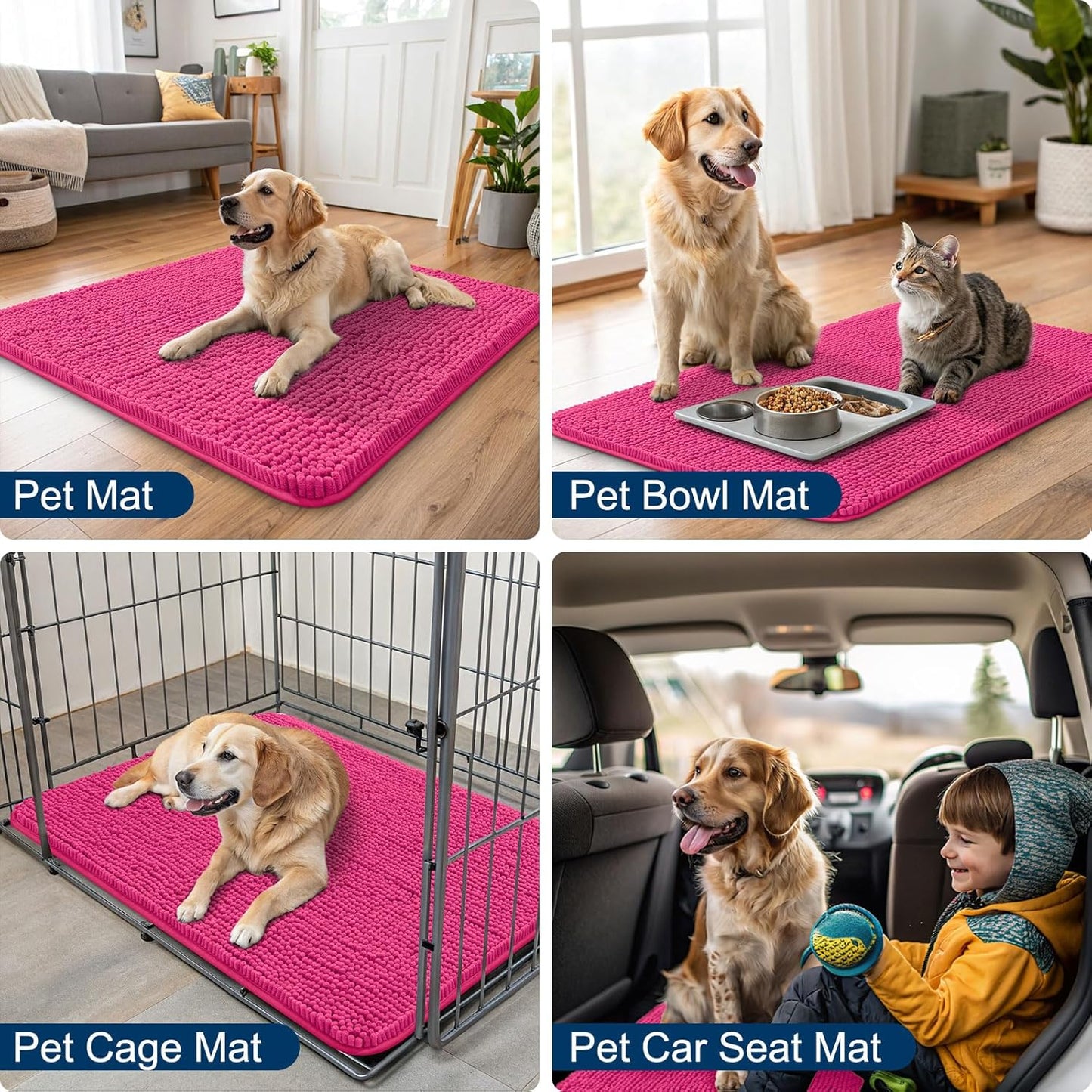 Smiry Dog Door Mat for Muddy Paws 30x20, Absorbs Moisture and Dirt Doormat, Non-Slip Washable Quick Dry Chenille Front Door Mat Indoor Entrance, Entryway Carpet for Inside Floor, Hot Pink