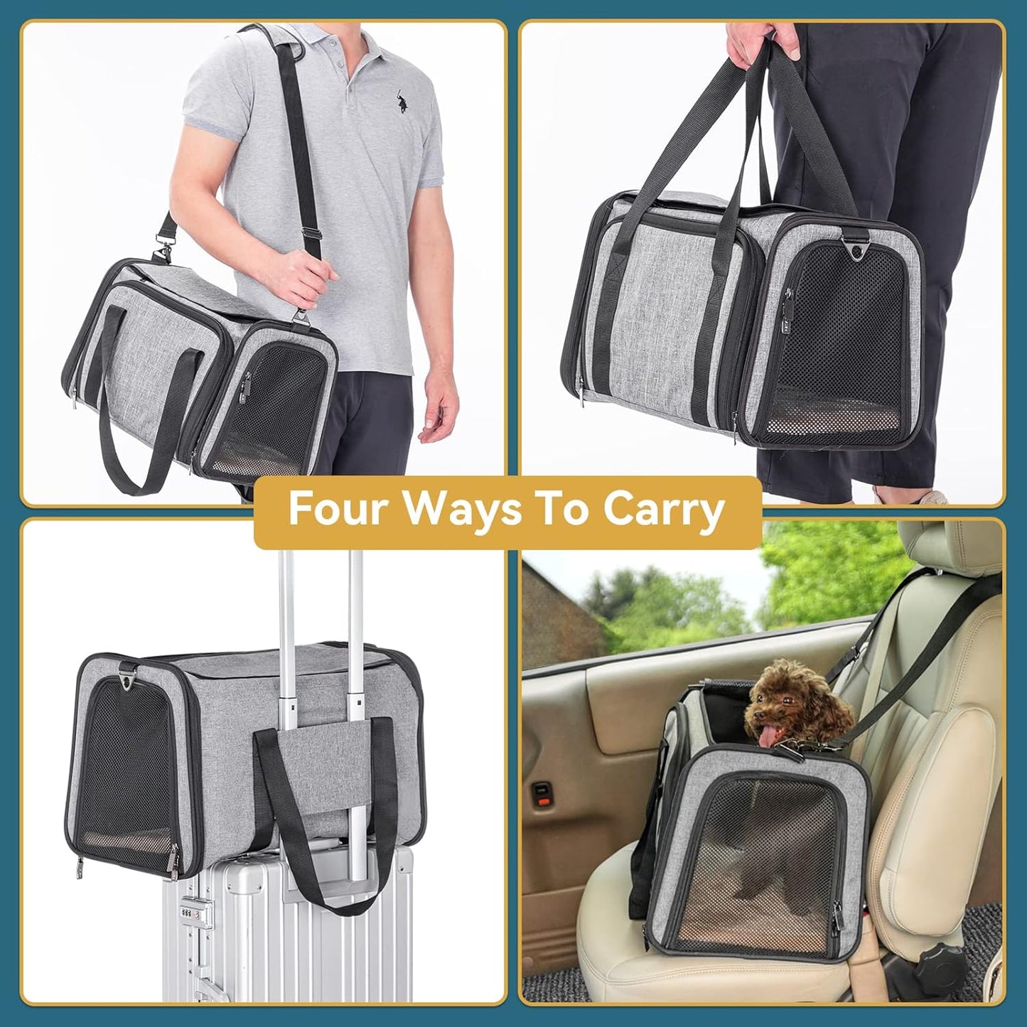 Petsfit Cat Carrier Airline Approved, 17 X11 X11 Soft-Sided Pet Carrier for Medium Cat/Small Dog with Extra Relax Space, Pet Privacy Protection, Fit for Travel, Gray