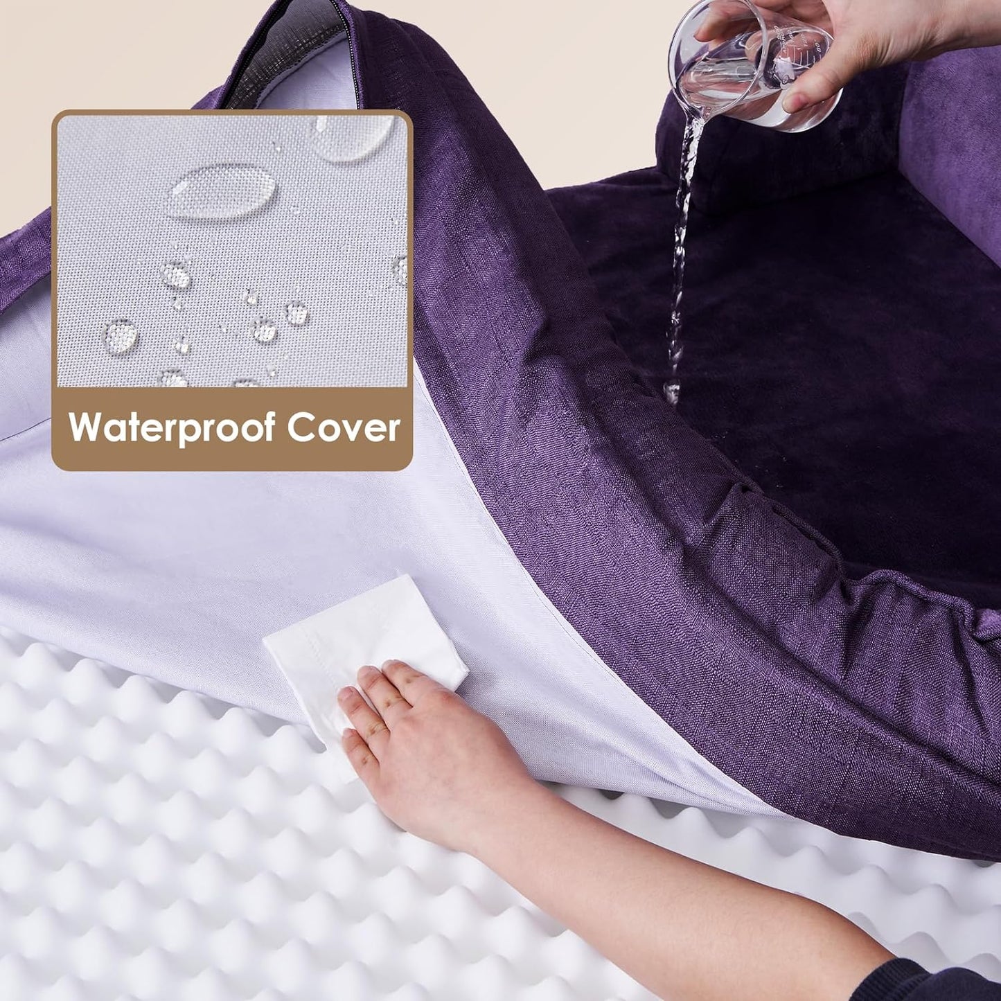 EHEYCIGA Orthopedic Dog Beds for Large Dogs, Waterproof Memory Foam Large Dog Bed with Sides, Non-Slip Bottom and Egg-Crate Foam Pet Couch Bed with Washable Removable Cover, Purple