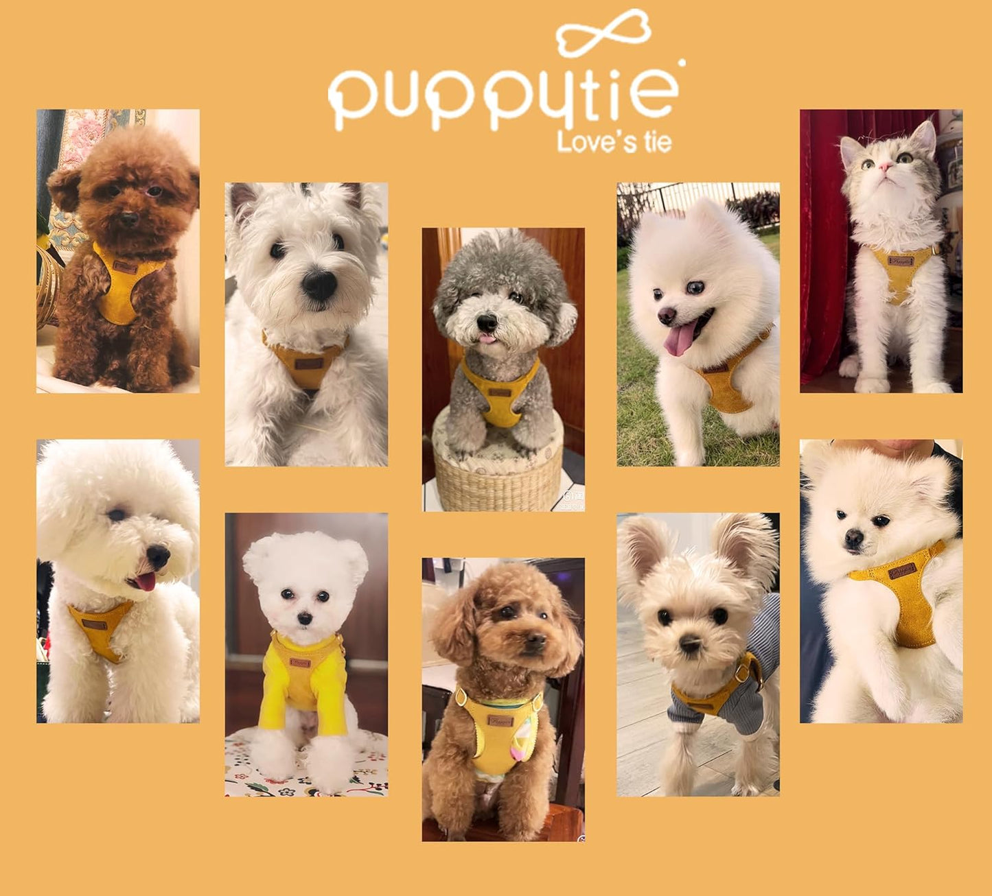 Puppytie No Pull XXS Puppy Harness with Multifunction Dog Leash,Soft Adjustable No Choke Escape Proof Pet Harness Vest,Yellow,XXS