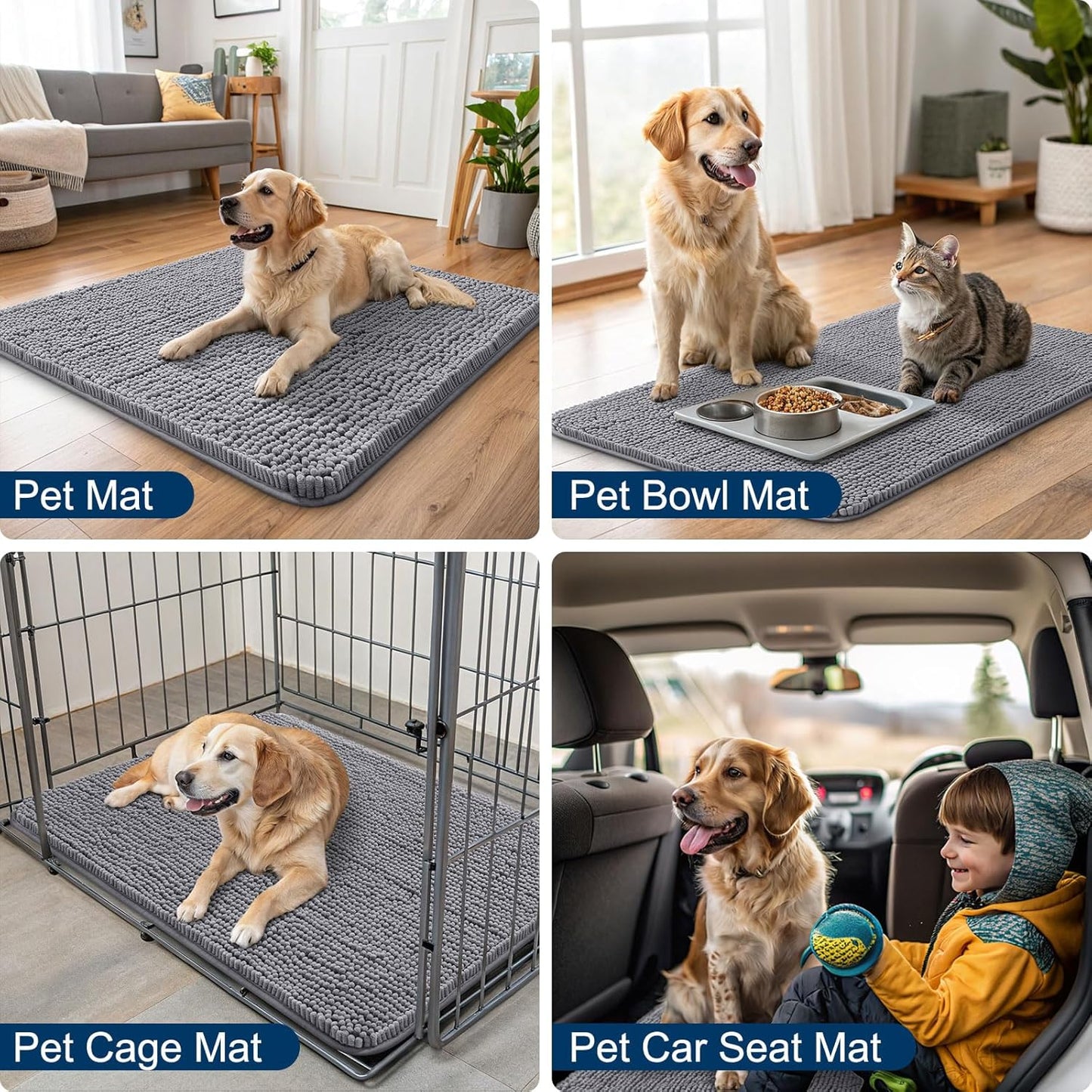 Smiry Dog Door Mat for Muddy Paws 30x20, Absorbs Moisture and Dirt Doormat, Non-Slip Washable Quick Dry Chenille Front Door Mat Indoor Entrance, Entryway Carpet for Inside Floor, Grey