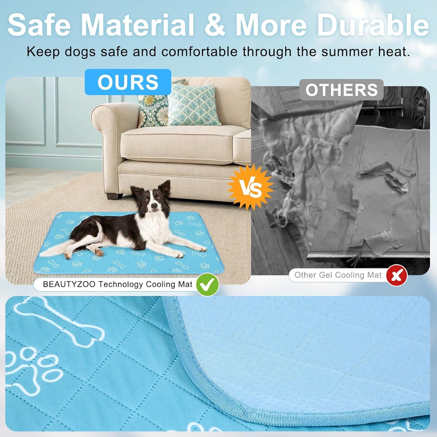 BEAUTYZOO Upgraded Dog Self Cooling Mat Ice Silk Chill Pads for Small Medium Large Dogs Q-MAX>0.43- Summer Reusable Pet Training Pad - Absorbent Non-Slip Cool Mat for Kennels, Crates, Beds, 23" x 35"