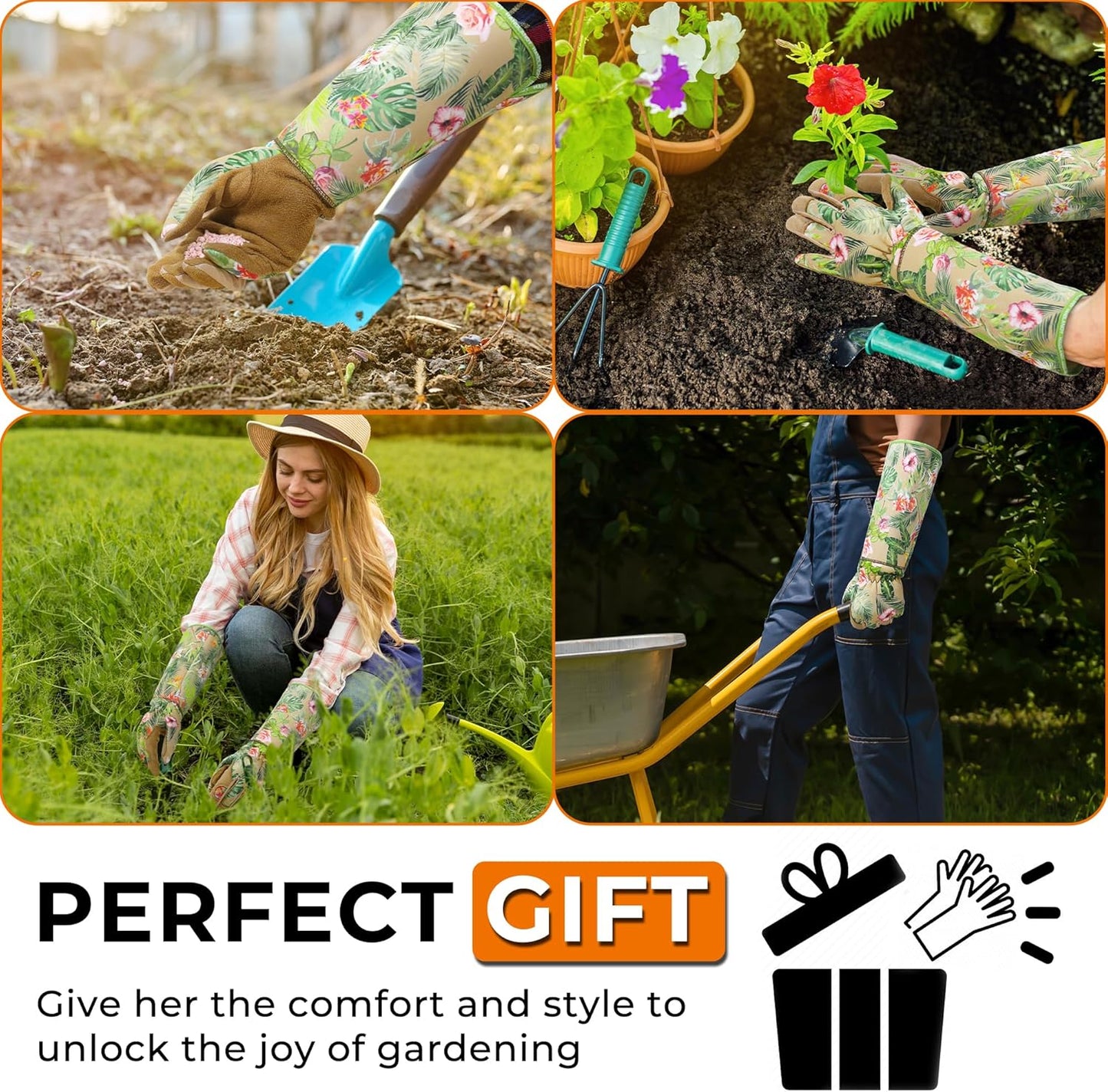 HANDLANDY Leather Gardening Gloves for Women, Thorn Proof Breathable Ladies Rose Pruning Garden Gauntlet Yard Gloves, Gift for Gardeners (Khaki, M)