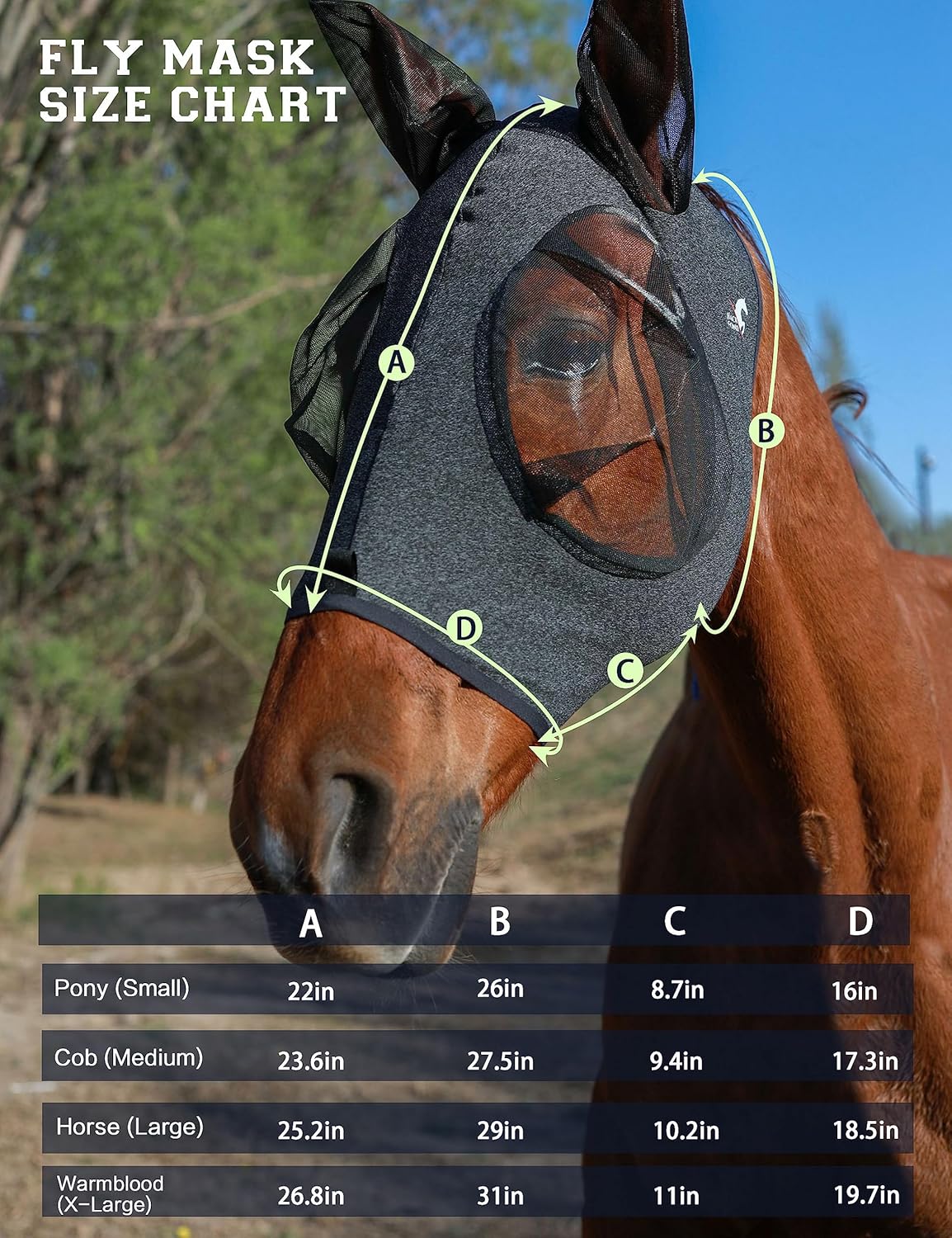 Horse Fly Mask with Ears, UV Protection Mask for Horses, Elasticity Mask with Big Mesh Eye Covers, Snug Fitting Comfortable Breathable Lightweight Dappled Gray Cob