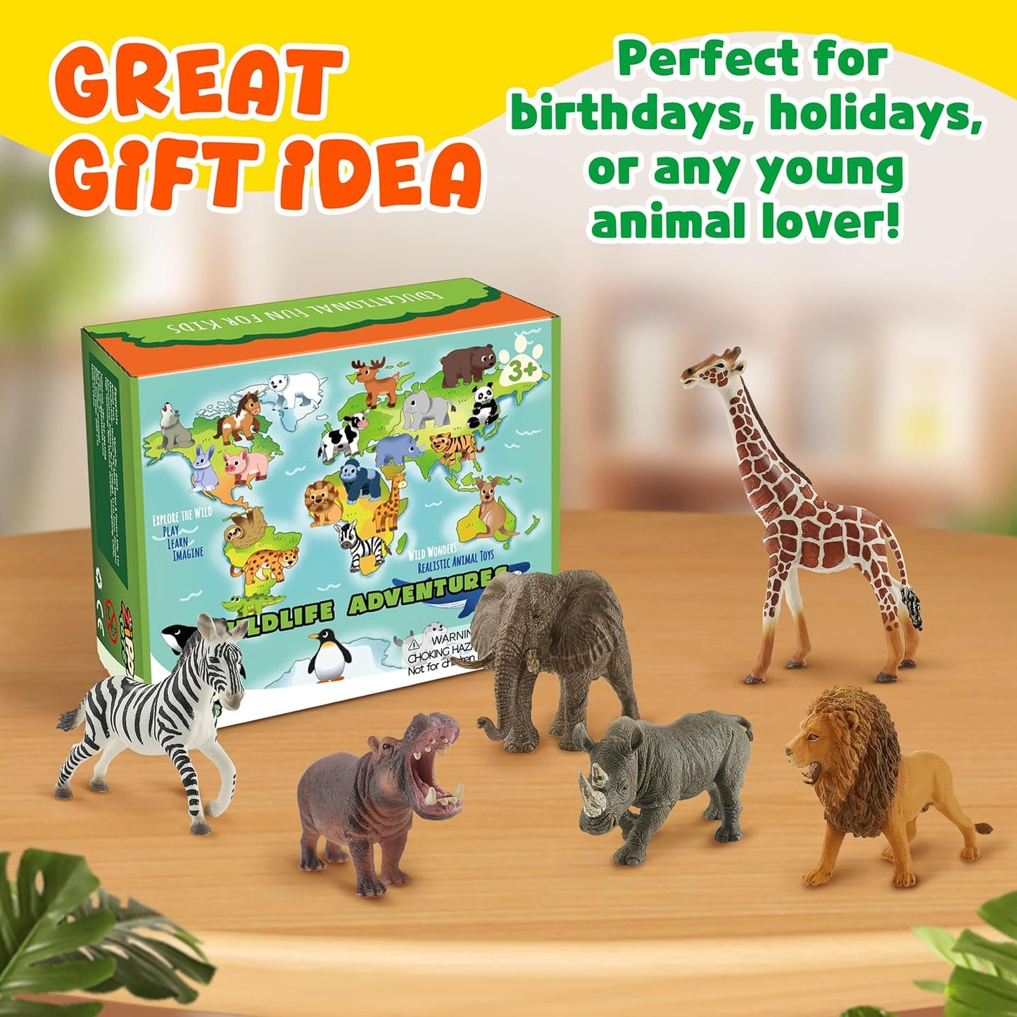 6PCS Safari Animal Figure Toys for Kids 3-5 Realistic Plastic Jungle Animal Figurines African Wildlife Learning Toys for Kids Boys Girls Toddlers