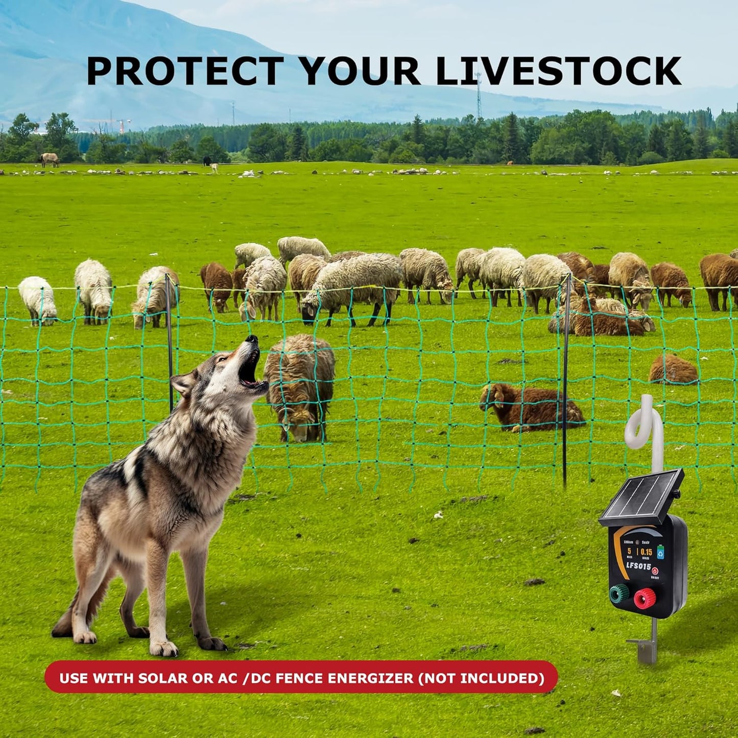 Electric Fence Netting, 164'L x 42.5" H Electric Fence Kit for Livestock, Goat, 14 Posts Double Spiked Portable Electric Poultry Farm Fence