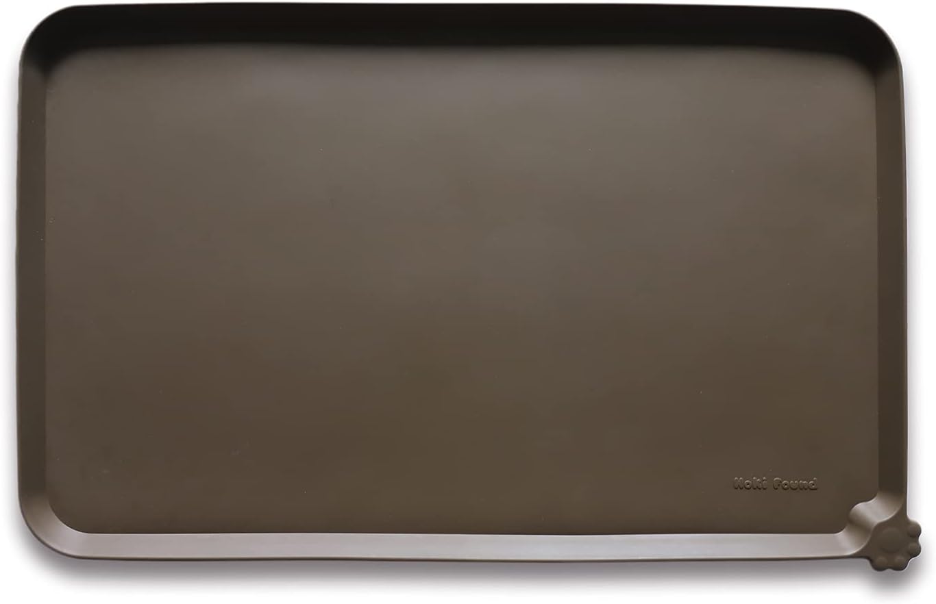 Hoki Found Large Silicone Pet Food Mats Tray - Non Slip Pet Dog Cat Bowl Mats Placemat - Dog Pet Cat Feeding Mat - Waterproof Dog Cat Food Mats -Pet Water Mats for Floors - Coffee