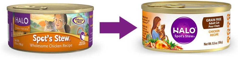 Halo Wet Cat Food Whole Chicken Recipe, Grain Free Wet Cat Pate, Canned Cat Food for Extra Hydration, 5.5 Oz Can (Pack of 12)