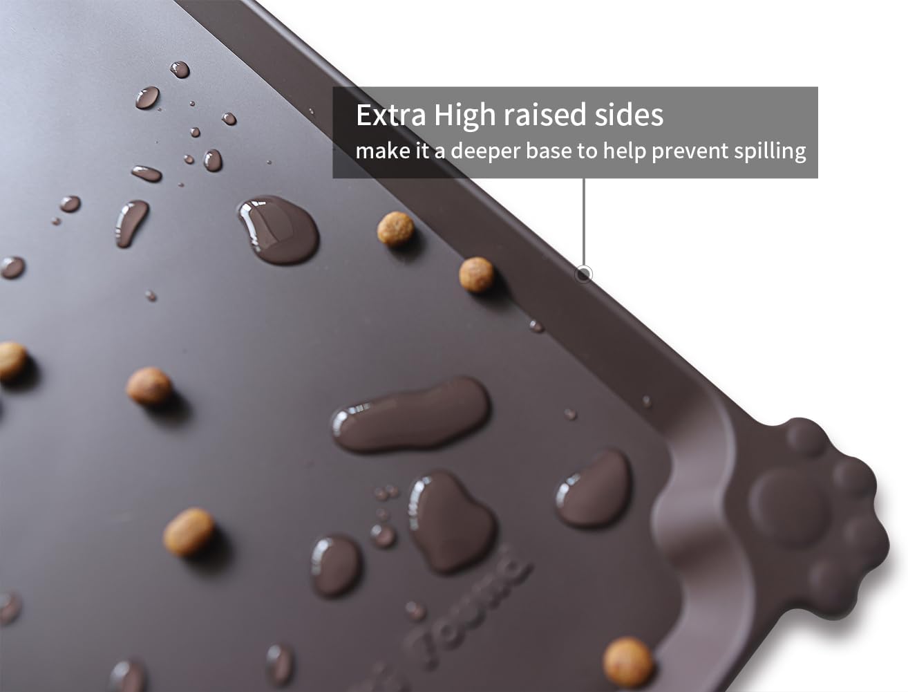 Hoki Found Large Silicone Pet Food Mat - Non Slip, Waterproof Dog Cat Bowl Mat - Dark Oak