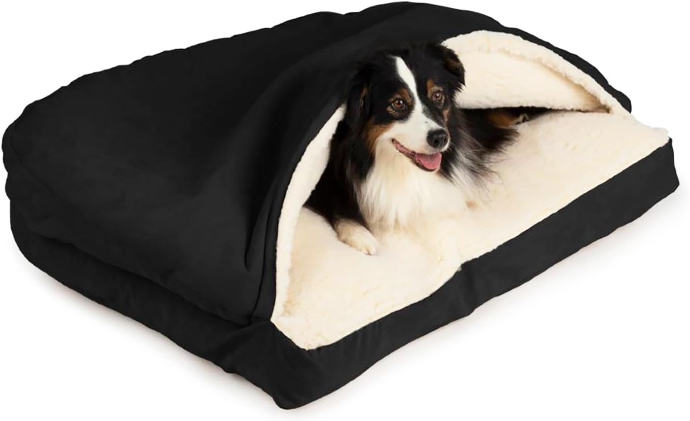 Snoozer Pet Products Luxury Rectangle Cozy Cave Dog Bed with Microsuede, Medium, Black