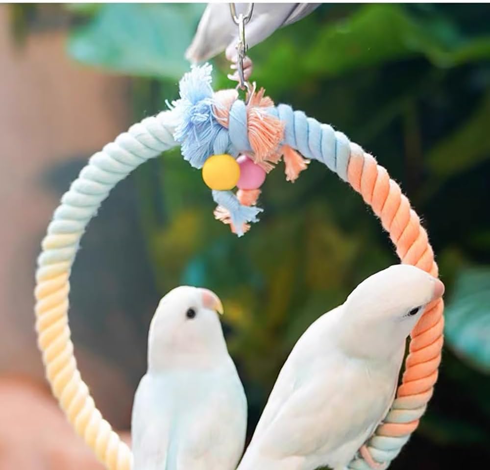 Gradient Colorful Cotton Rope Bird Swing Cage Hanging Toys for Birds Like Parakeets Parrots Cokatiel Budgies Bite Resistance Perch Stand Toys Bird Cage Accessories Perches