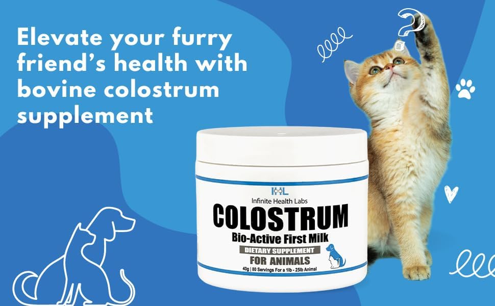 Bio-Active Bovine Colostrum for Dogs, Cats, Puppies, Kittens & Pets - Daily Colostrum Powder Supplement 40g (80 Servings)