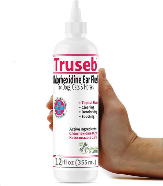 All Natural Ear Flush for Dogs & Cats, Ketoconazole & Chlorhexidine Ear and Vet-Strength Ear wash with a Light Scent (USA) (Ketoconazole & Chlorhexidine Ear Flush, 12 oz)