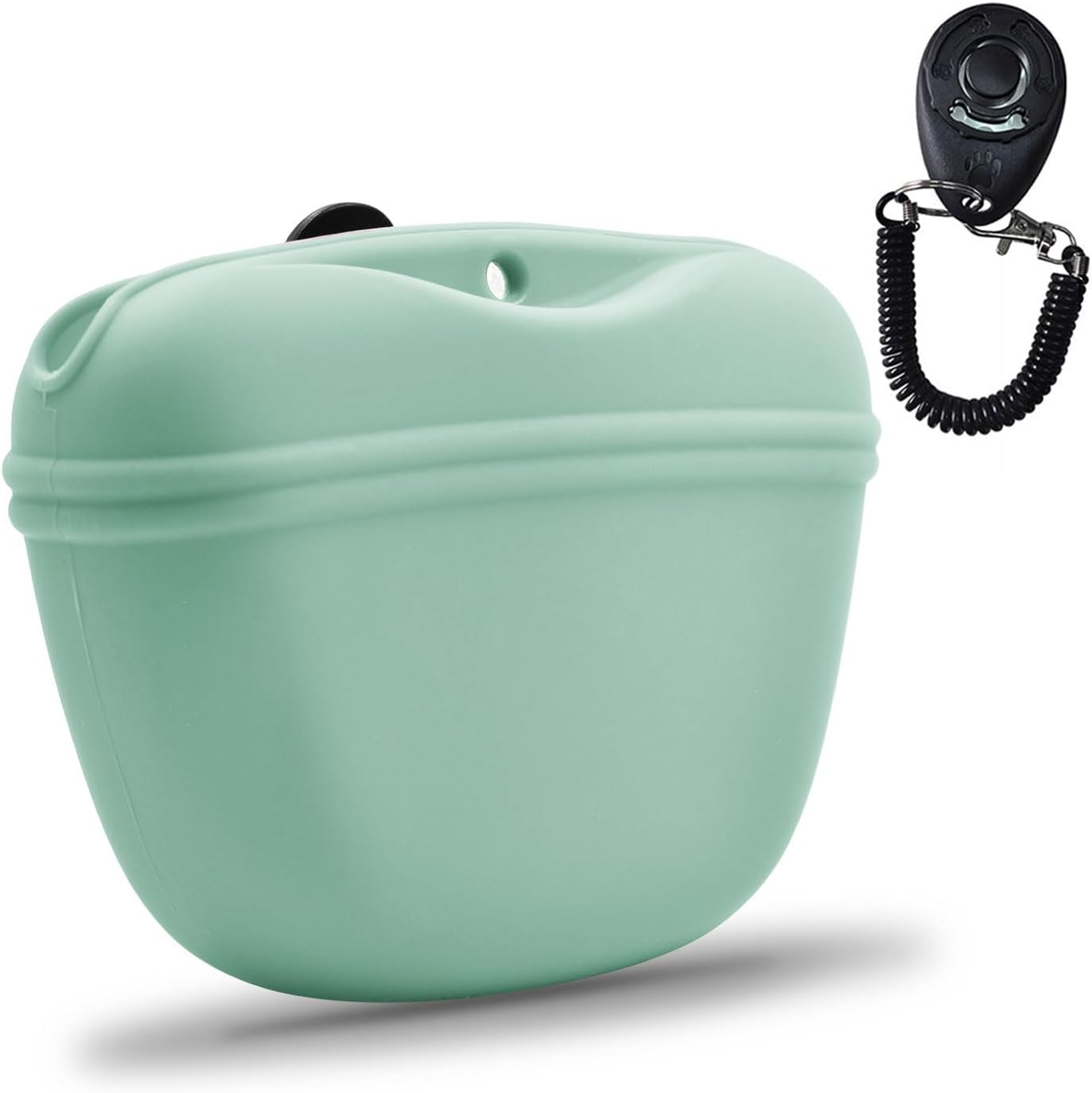 AUDWUD Silicone Dog Treat Pouch,with Dog Training Clicker,Clip on Portable Training Container,Convenient Magnetic Buckle Closing and Waist Clip