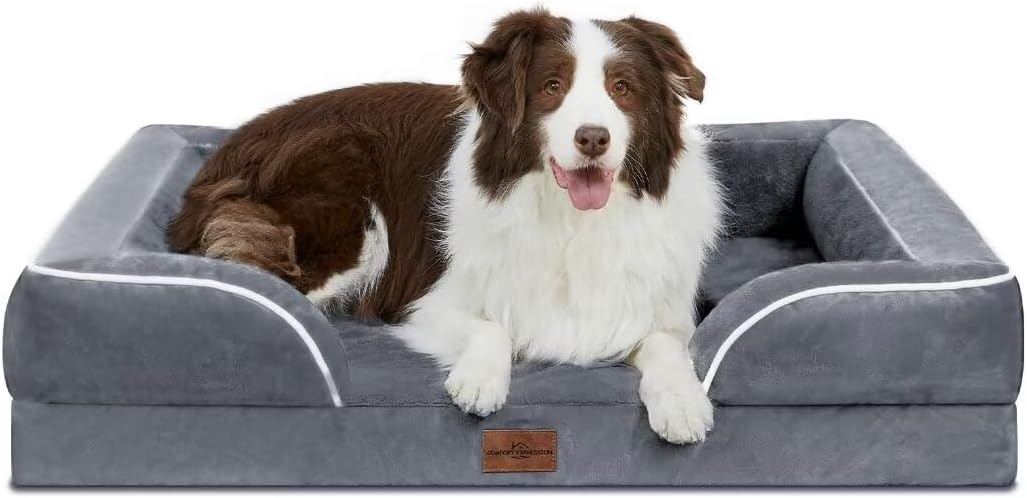 Comfort Expression Waterproof Large Dog Beds Orthopedic Foam Dog Beds Sofa Comfy Pet Bed with Washable Removable Cover & Non-Slip Bottom(Large,Dark Grey)