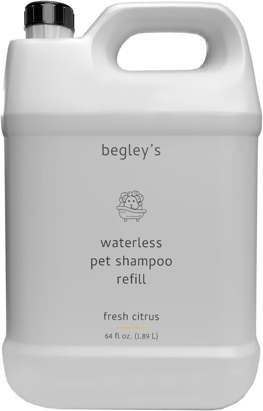 Begley's No Rinse Waterless Pet Shampoo, Bathless Cleaning, Deodorizing, and Odor Removal for a Shiny, Fresh Smelling Coat - Effective for Dogs, Puppies, and Cats - Refill, Fresh Citrus