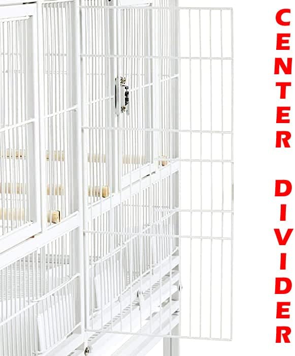 1/2/3-Combo Stacker Center Divided Breeder Breeding Bird Flight Double Rolling Cage for Aviaries Canaries Cockatiels Lovebirds Finches Budgies Small Parrots (White Vein, Two Stacker)