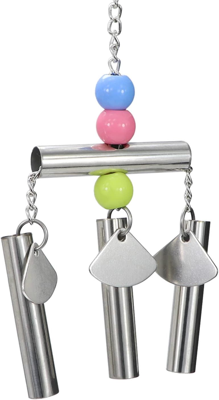 Bird Stainless Steel Bells String Parrot Hanging Chew Toy for Parakeet Cockatiel Cockatoo Conure (Silver)