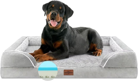 Comfort Expression Cooling Dog Bed, Orthopedic Memory Foam Dog Bed, Jumbo Beds for Extra Large Dogs, Large Breed Dogs Beds Waterproof with Bolster & Removable Cover(Jumbo,Light Grey)