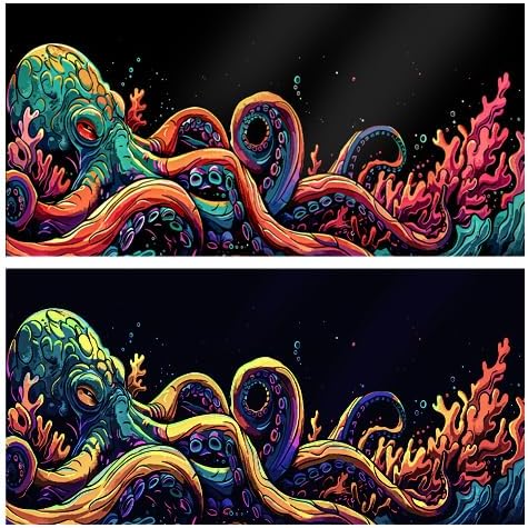 48X20IN Blacklight Octopus Sea Monster HD 3D Black Light Aquarium Background UV Reactive Background Terrarium Background with 10 EVA Double-Sided Tape