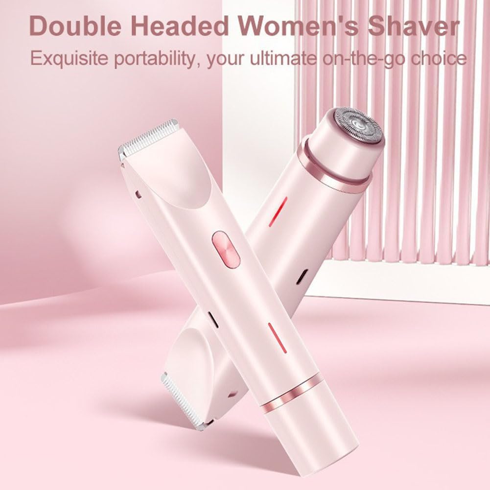 Bikini Trimmer for Women 2025 Upgrade Dual Head Shaver Women Ceramic Blades 2-in-1 Women's Body Shaver Electric Razor 90min Cordless Runtime Waterproof Travel Grooming Kit (Pink)