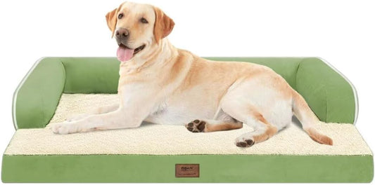 Large Dog Bed Orthopedic Washable - Memory Foam - XXL Large Big Dogs - Beds Bolster Pet - Couch Sofa - Waterproof with Removable Cover - Grass Green Dog Bed