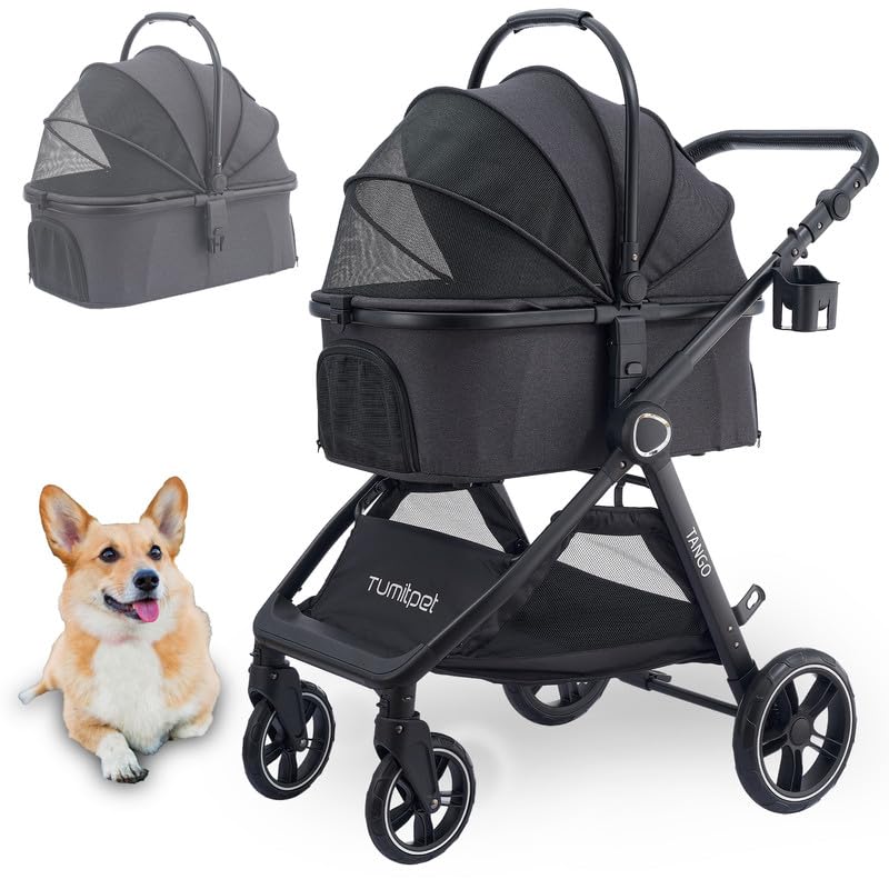 Tango Pet Stroller, 2 in 1 Dog Stroller for Small Medium Dogs Cats Carriage with Removable Carrier Folding Dog Carriage for Travel