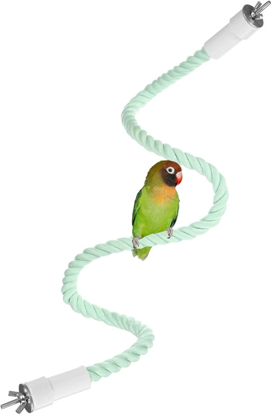 1-Pack Rope Perches for Bird Cages, 31.5 in Length Comfort Grip Flexible Rope Perch Beak & Paw Grinding for Parrots/Cockatiels/Parakeets, Bird Platform Sand [Cyan]