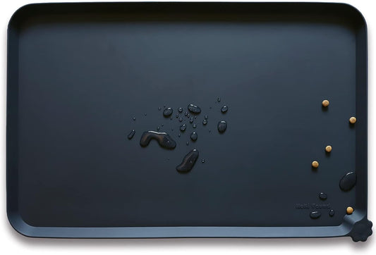 Hoki Found Large Silicone Pet Food Mats Tray - Non Slip Dog Cat Bowl Mats Placemat - Pet Feeding Mat - Pet Water Mats for Floors- Waterproof Dog Cat Food Mats - Black