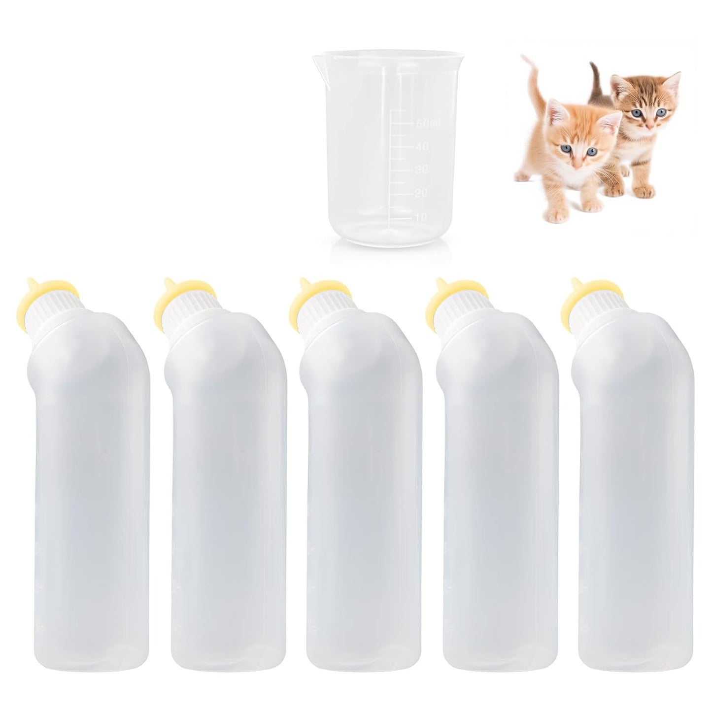 5Pack Kitten Bottle for Nursing Puppy Milk Kitten Bottles Feeding Kit Silicone Nipple for Newborn Pets Kittens, Puppy,Squirrel (Yellow)
